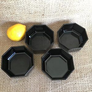 Octime Black Glass  Small Bowls Octagonal Shape Set of 4 Vintage